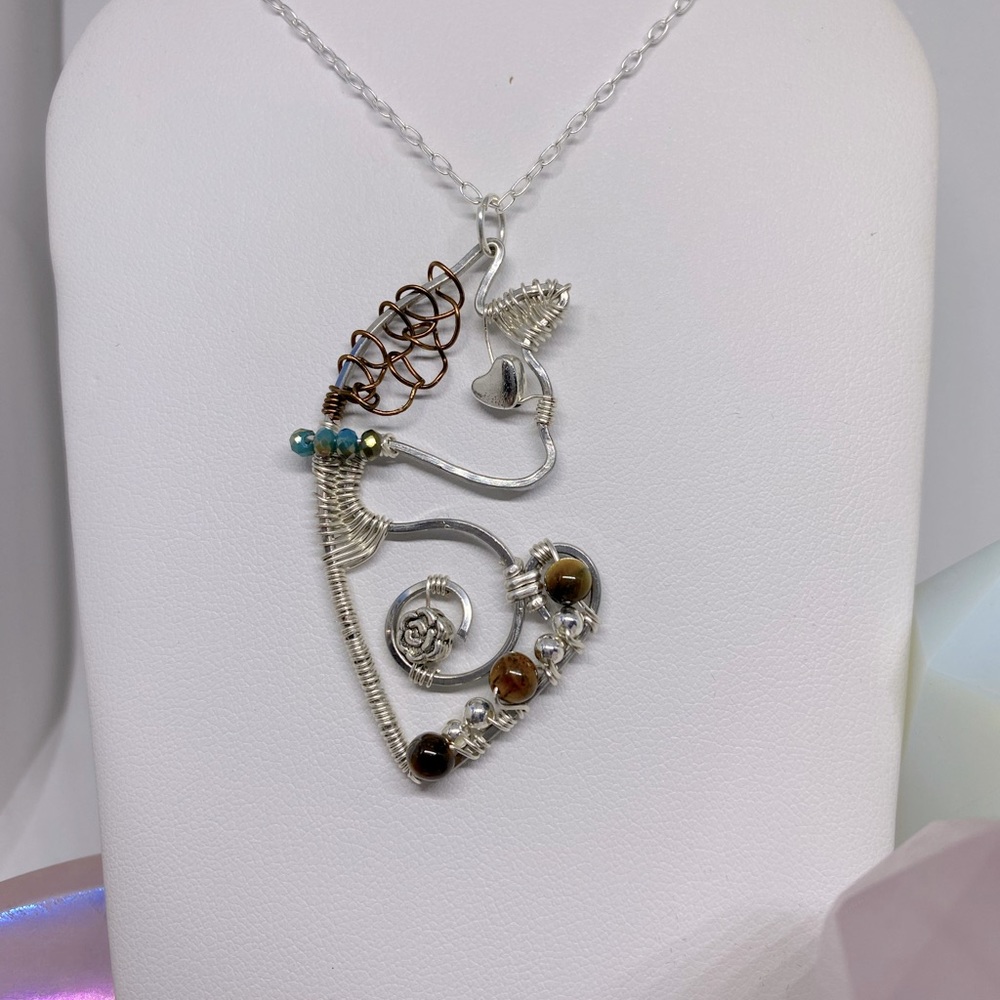 Handmade wire wrapped cat pendant